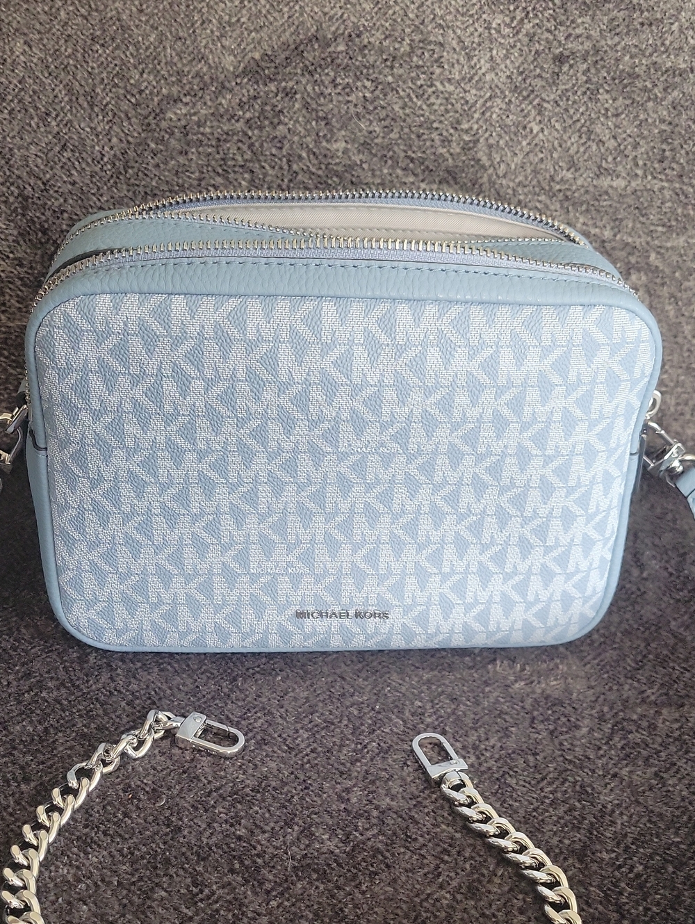 Michael Kors Light Blue MK Logo Double-Zip Crossbody